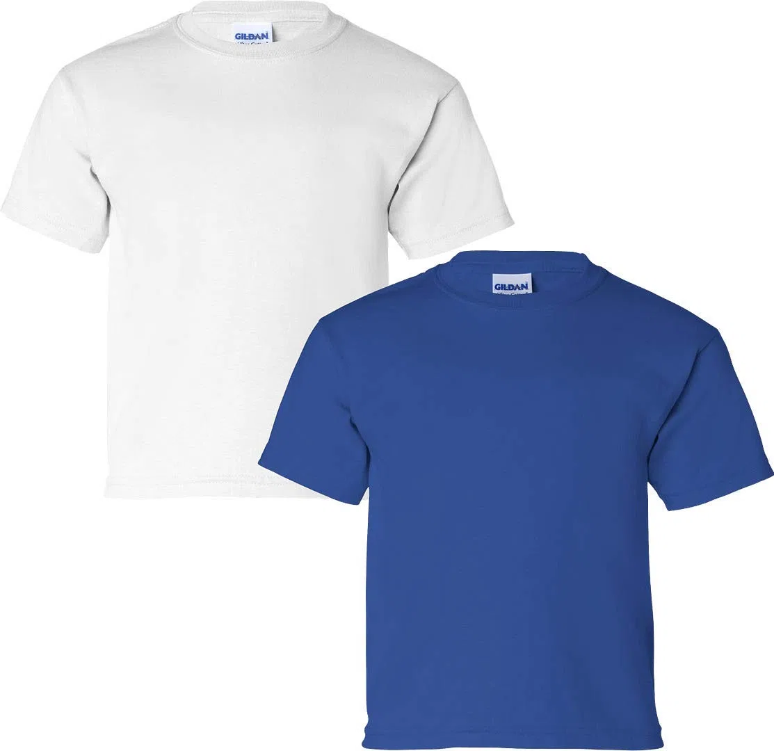 Gildan Lot de 2 t-shirts en coton pour enfant, Blanc/bleu roi., Medium